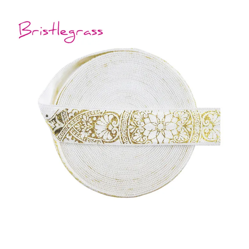 BRISTLEGRASS, 5 ярдов, 5/8 дюймов, 15 мм, цветок лотоса, Виноградная лоза, Золотая фольга, с принтом, складывается на резинке, детское платье с повязкой, кружевная отделка, сделай сам, шитье