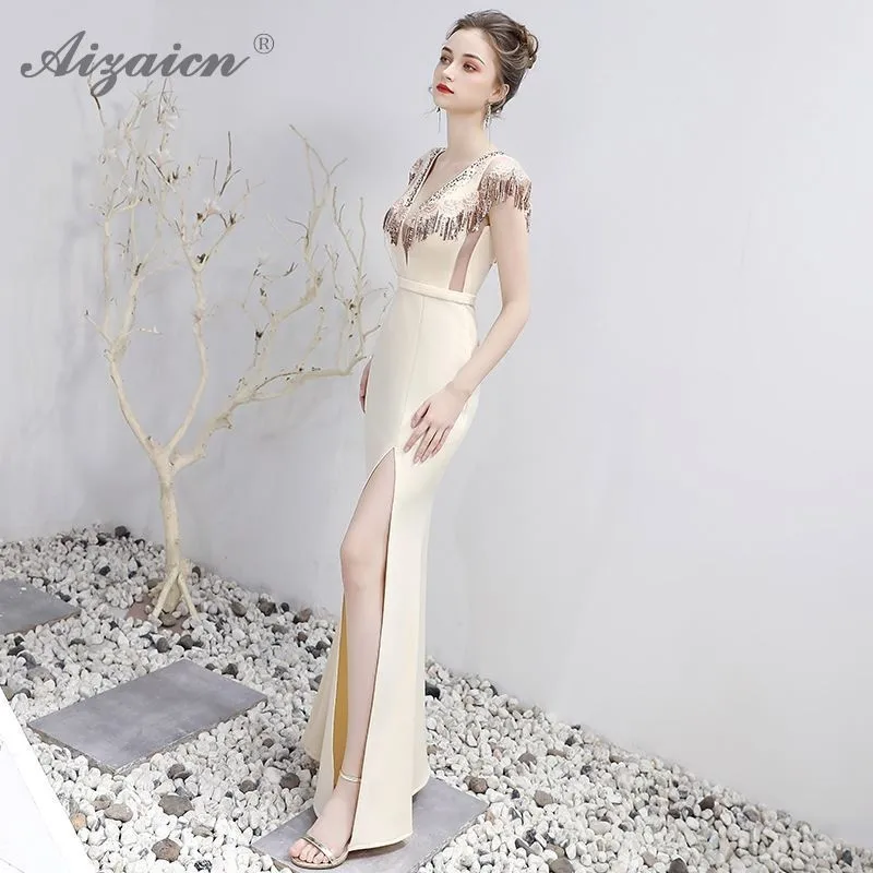 Сексуальное платье с v-образным воротом Русалка китайское вечернее Qipao модные
