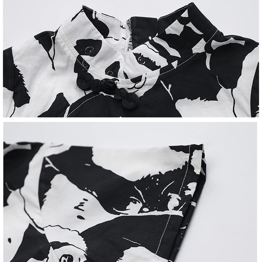

2021 New Mother Daughter Cheongsam Dresses Family Set Panda Mom Mum Baby Mommy and Me Clothes Fashion Women Girls Cotton Dress