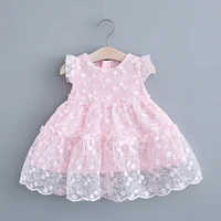 2021 new baby girls pink lace dresses summer fashion infant floral embroidery costumes toddler clothes birthday party outfits