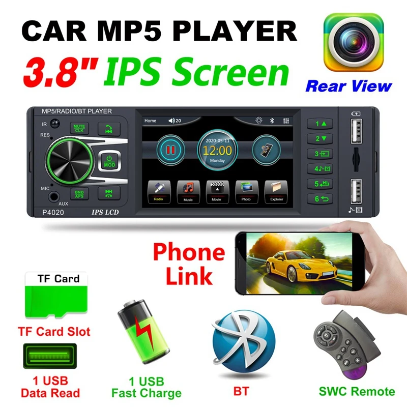 Autoradio Bluetooth Auto Audio MP5 Player 3.8 Inch Car Radio FM USB Steering Wheel Control 1 Din 4020 | Автомобили и мотоциклы