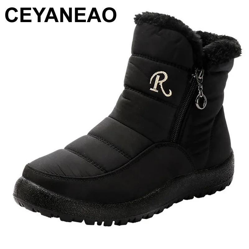 

CEYANEAO Women Winter Snow Boots Waterproof Casual Ankle Boots Slip On Zipper Plush Furry Warm Keeping Females Footwear Fashion