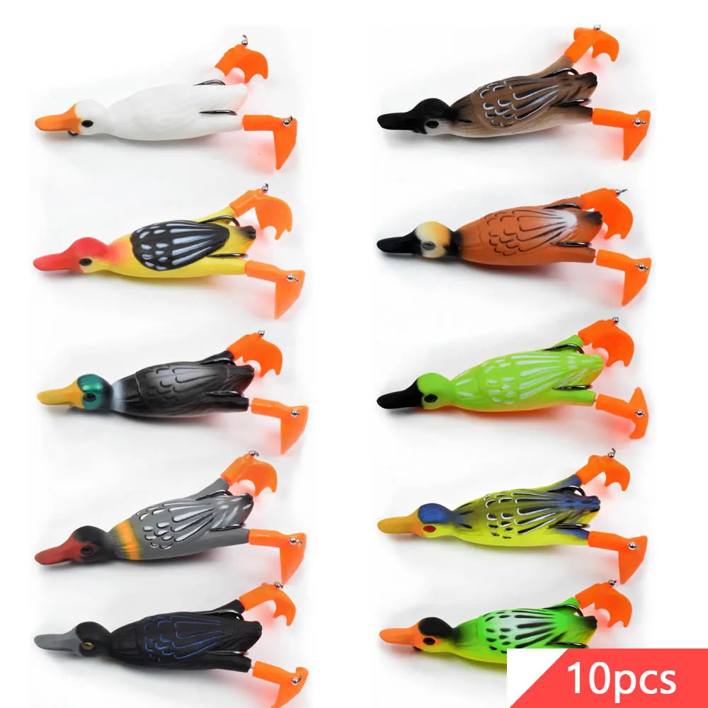 

95MM Duck Bait 12G Soft Artificial Silicone Bait 10PCS Fishing Lure Topwater Rotate Lure For Pike Bass Perch Fishing in Lake Sea