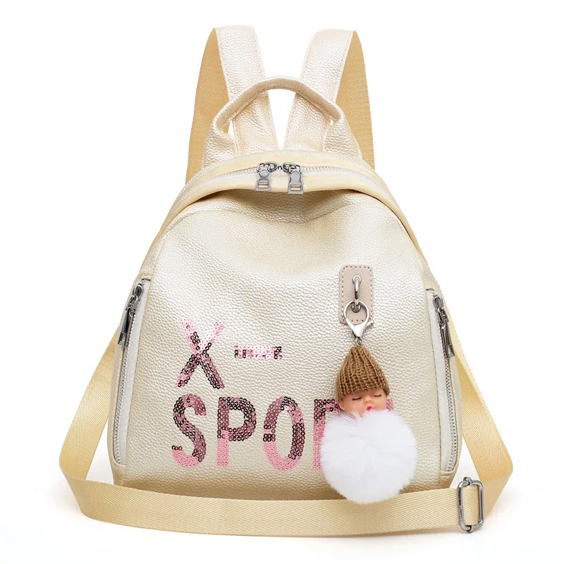 

Candy Color Girls Backpack PU Leather Mini Shopping Backpack Bags For Women Cute Pendent Female Travel Backpacks