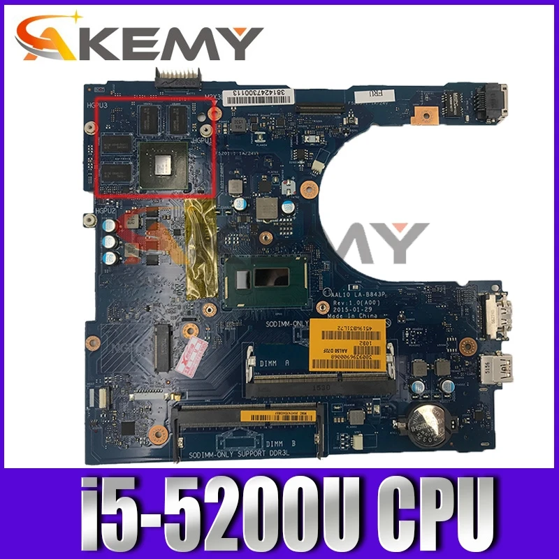 

Оригинальная материнская плата для ноутбука DELL Inspiron 5558 i5-5200U, материнская плата CN-0H23N7 0H23N7 LA-B843P SR23Y N16V-GM-B1 DDR3