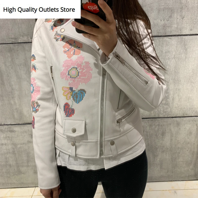 

lamb skin jacket women real leather jacket embroidery