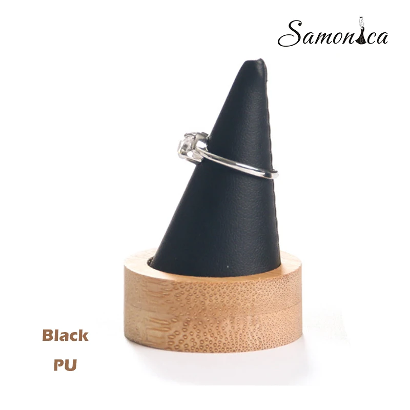 Black PU Бамбуковый конический круглый низ с заостренным кольцом, стойка для хранения, кронштейн, кольцо, органайзер, дисплей для ювелирных изделий - Цвет: Black PU
