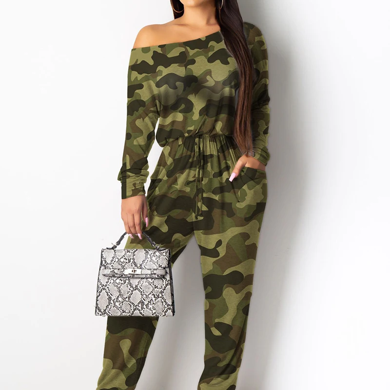 Повседневные камуфляжные комбинезоны с леопардовым принтом на одно плечо шнурке