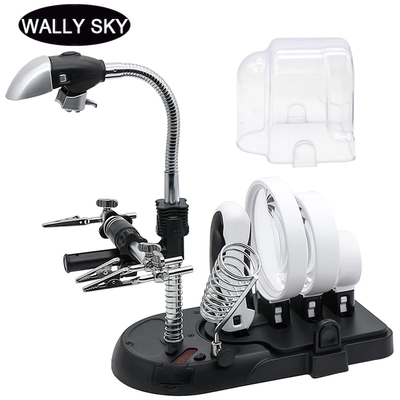 

Auiliary Clip Desk Lamp Magnifier LED Desktop Handheld Magnifying Glass with 3PCS Interchangeable Lens and Soldering Stand