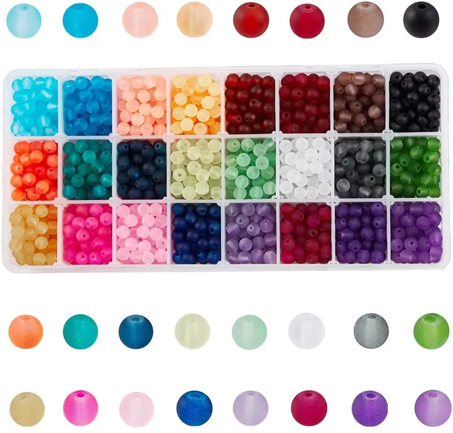 

1560PCS 24 Color Frosted Glass Beads for Jewelry Making 6mm Candy Color Frosted Beads Bulk for Necklace Bracelets Making