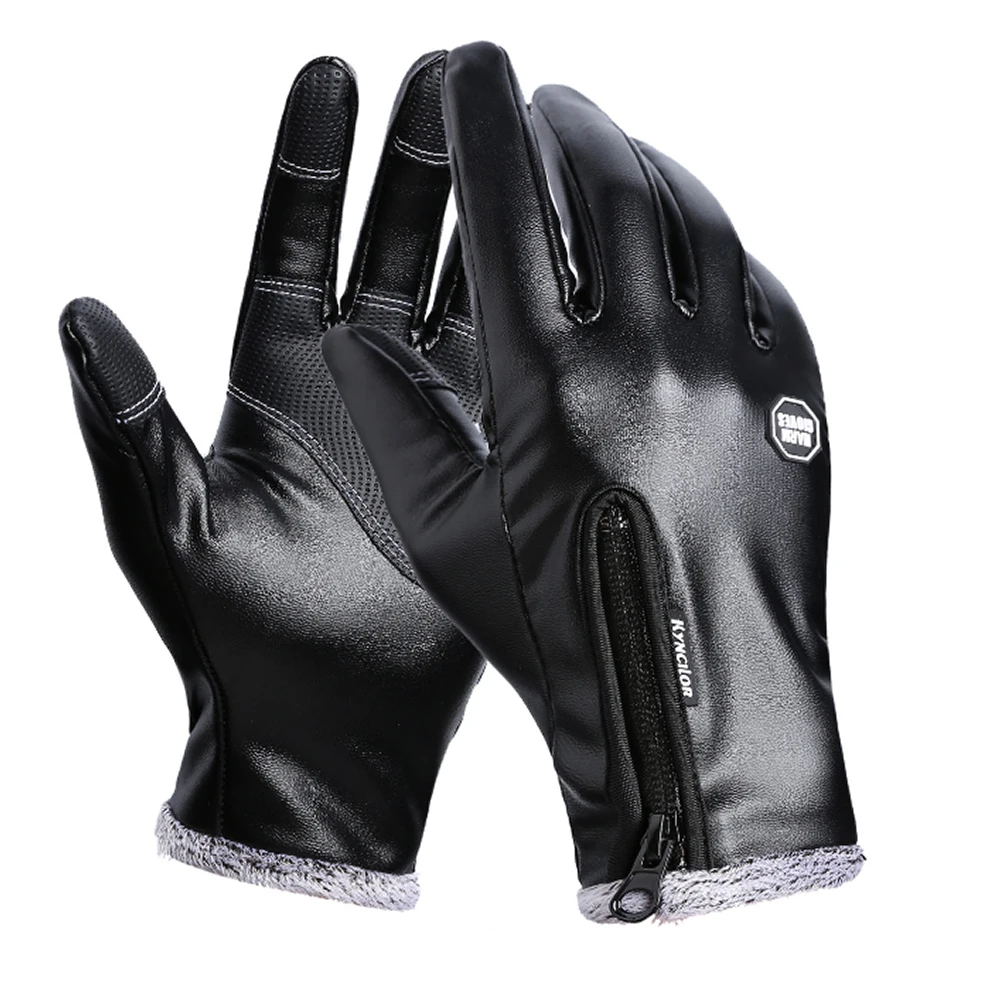 

Women Men Soft Zipper Outdoor Sports Winter Gloves Waterproof Cycling Thickened PU Leather Fashion Anti-slip Warm Windproof