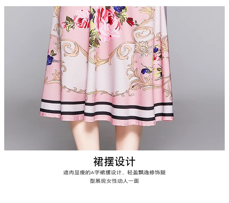 

Womens Pparty Night Dresses Pink Dress Print Full Sleeve Office Lady Loose Empire Turn-down Collar Elegant Dresses 2019 Autumn