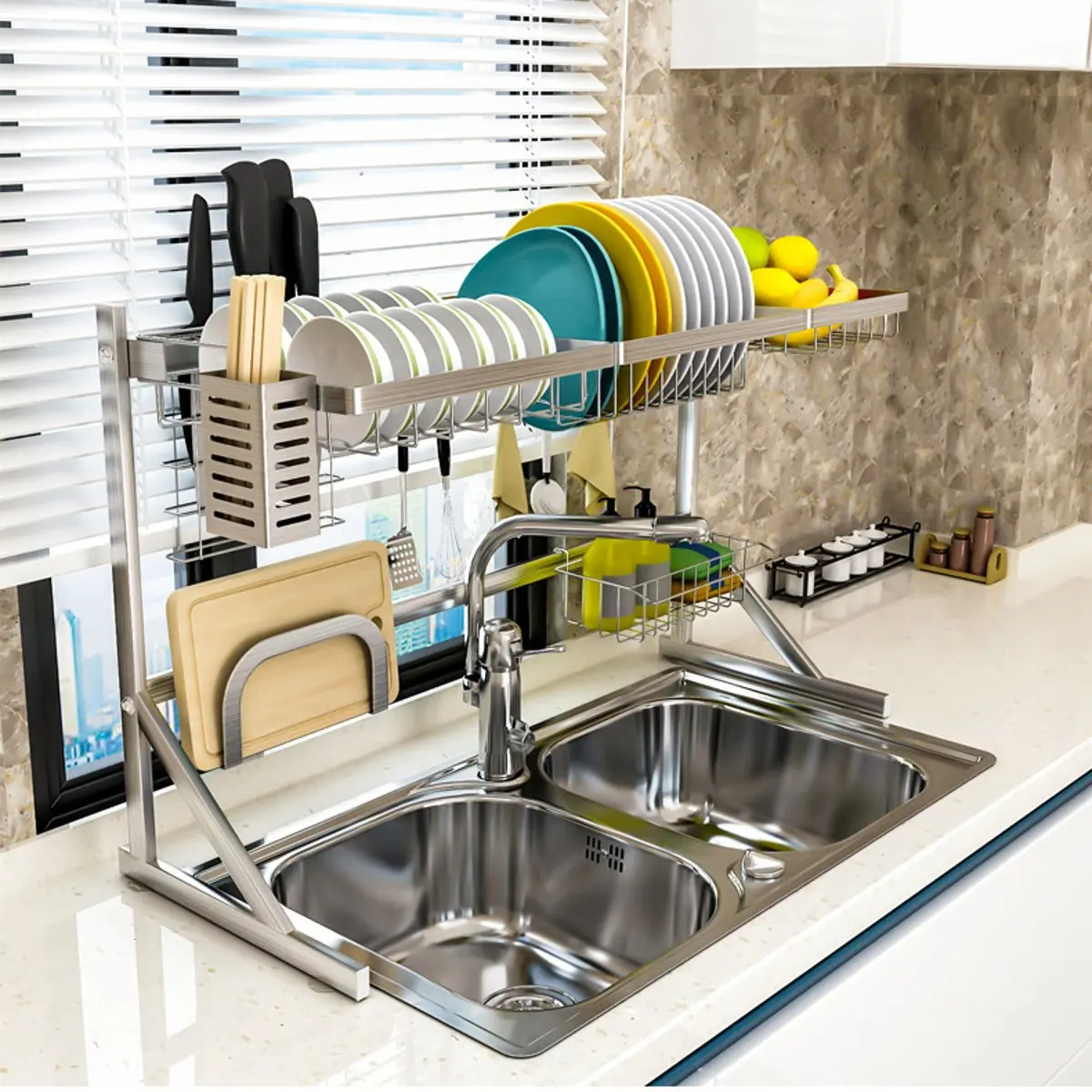 

2 Layers Multi-use Stainless Steel Dishes Rack Single Dual Sink Drain Rack Kitchen Oragnizer Rack Dish Shelf Sink Drying Rack