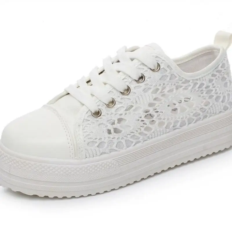 

Women Sneakers Solid Color Lace-Up Round Toe Mesh Ladies Flat Platform 2021Summer New Outdoor Beach Casual Comfy Female Shoes