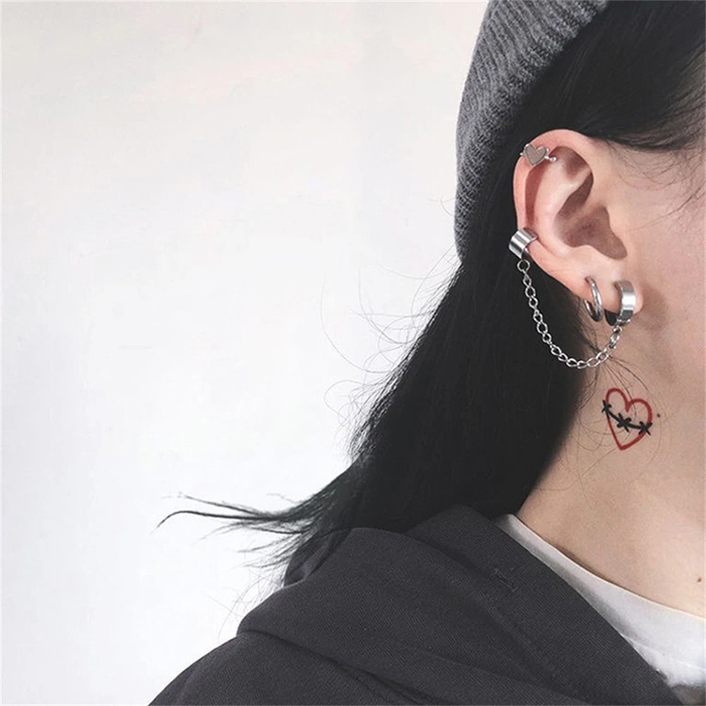 

Temperament Hong Kong Style Titanium Steel Chain Ear Clip Men and Women Casual Hip-Hop Party Geometric Earrings Jewelry