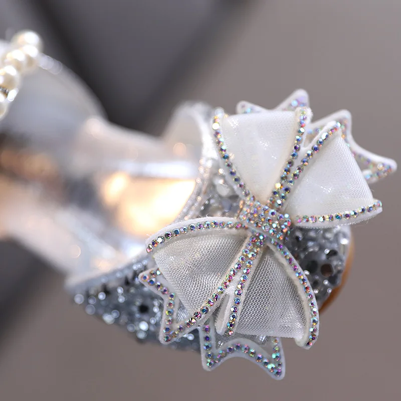 Туфли для девочек весна лето обувь маленьких со стразами и бантом детские