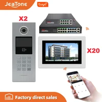 Jeatone 7'' Tuya WIFI IP Video Intercom for Large Building +POE Switch 2to8 Access Control System Support Password/Cards Unlock