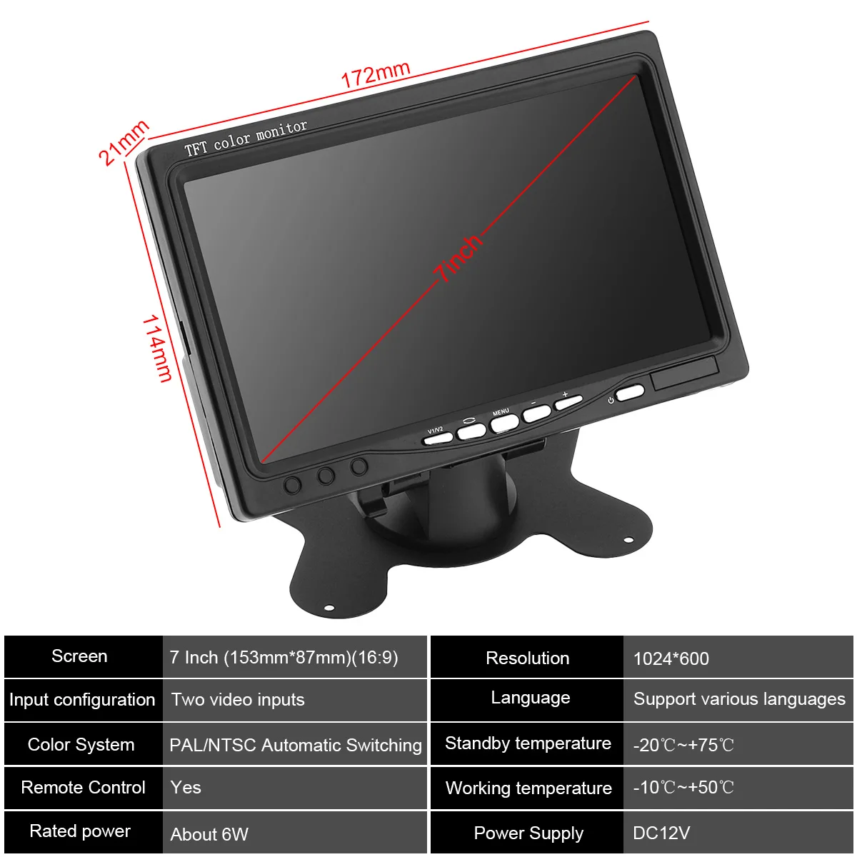 1024x600 7 дюймов ультра тонкий TFT lcd HD монитор Аудио Видео AV автомобильный домашний монитор яркий цвет с VGA интерфейсом