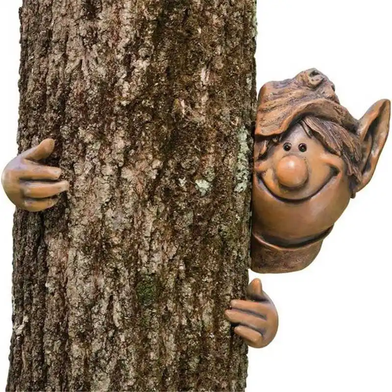 

Garden Elf Face Fence Peeker Quirky Tree Ornament Decoration Novelty Funny