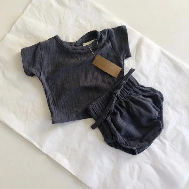 2020 летние льняные комплекты одежды для маленьких мальчиков и девочек