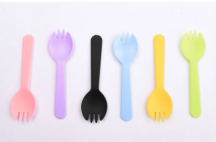 100 шт Одноразовые маленькие Spork пластиковые вилка с ложкой десерт торт-мороженое фаст-фуд Ресторан Свадьба Вечеринка день рождения вилка ложка