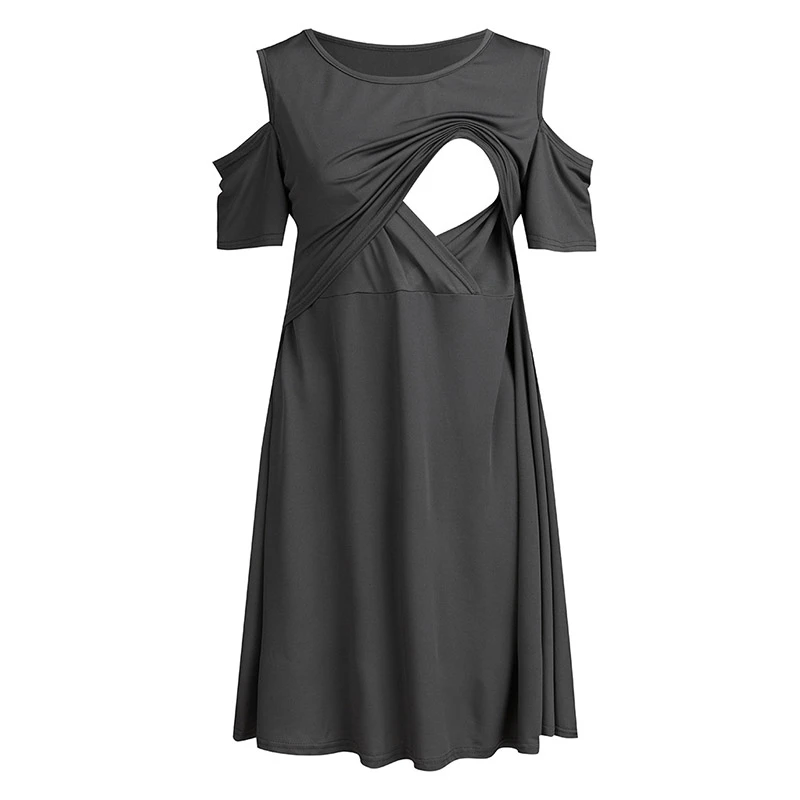 ENXI платье для беременных с открытыми плечами Черное и серое грудного