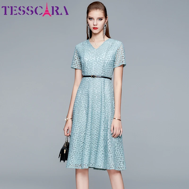 Женское роскошное платье TESSCARA с вышивкой высококачественное Элегантное синее