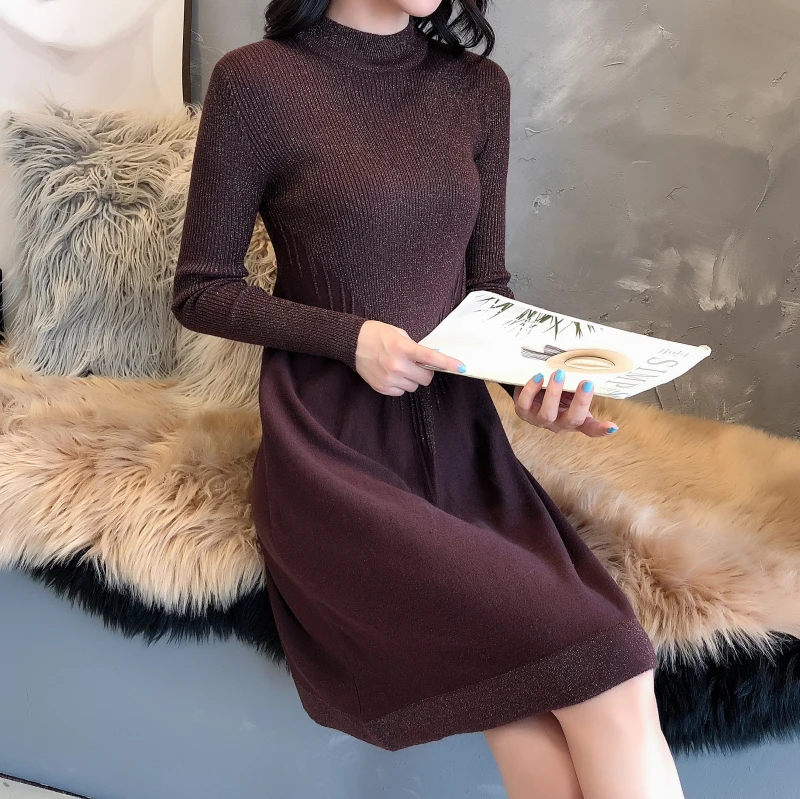 Новинка Осень зима 2019 вязаное женское платье из яркого шелка 0t250|Женские платья| |