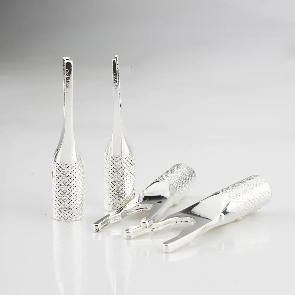 SY001 Pure Copper Silver Plated Copper Spade Plug Speaker Cable Wire Connector HiFi 8pcs