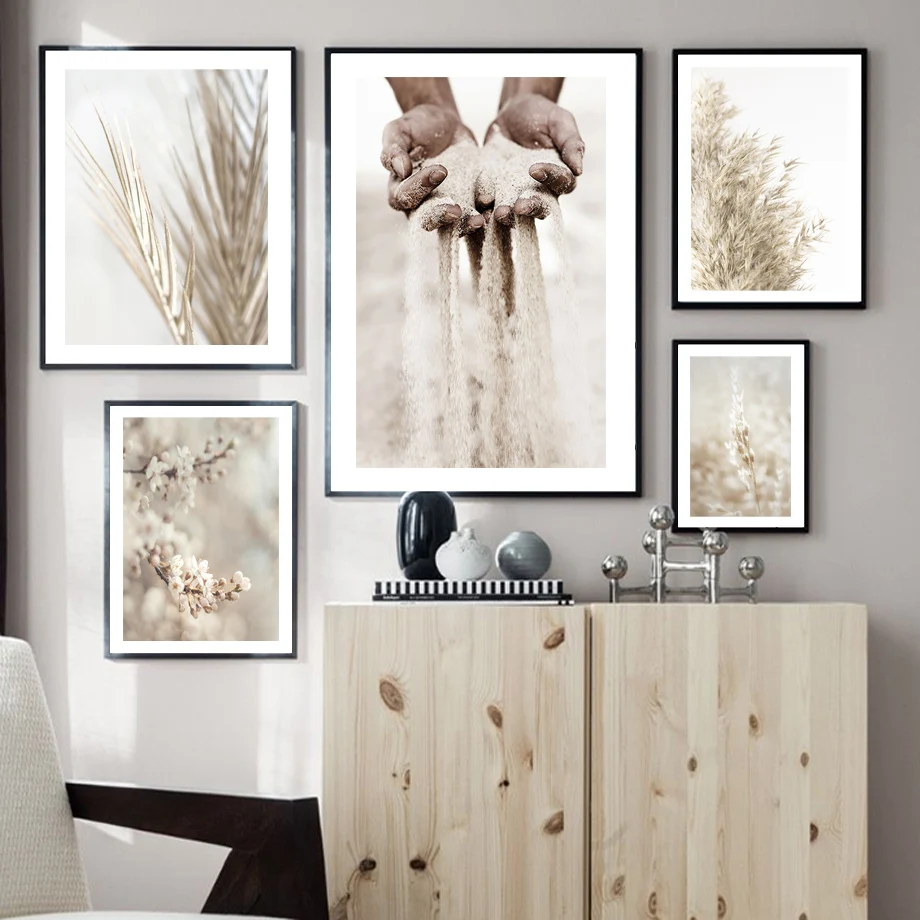 

Beige Grains Of Sand Beach Blossom Reed Grass Wall Art Print Canvas Painting Nordic Poster Wall Pictures For Living Room Decor