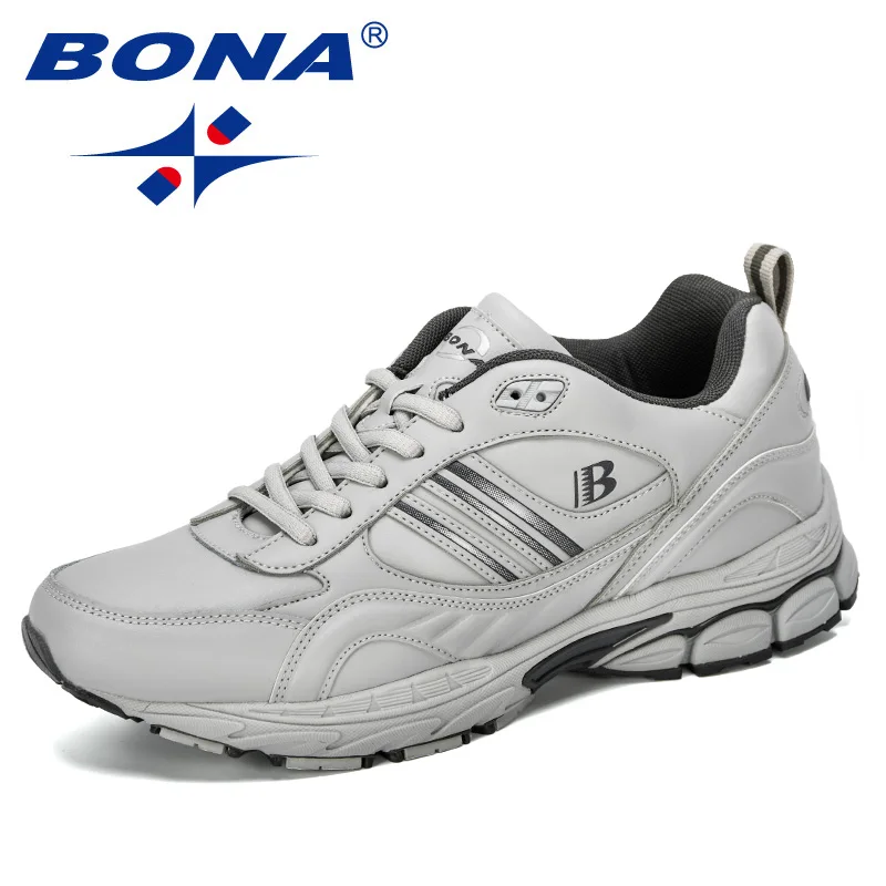Light gray dark grey BONA Новые популярные кроссовки мужские кроссовки корова сплит легкие спортивные прогулочные модные кроссовки мужские удобные - Цвет: Light gray dark grey