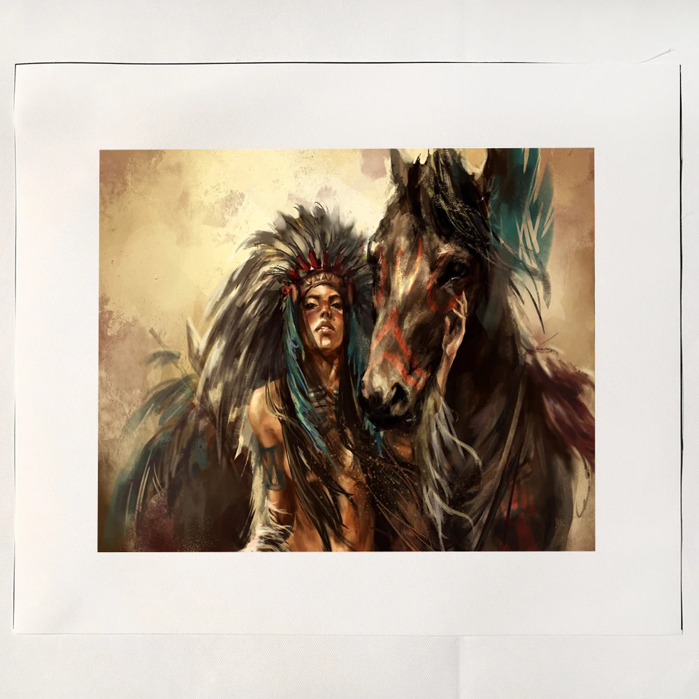 HDARTISAN Настенная картина на холсте Девушка индийская фигурка перьями для гостиной