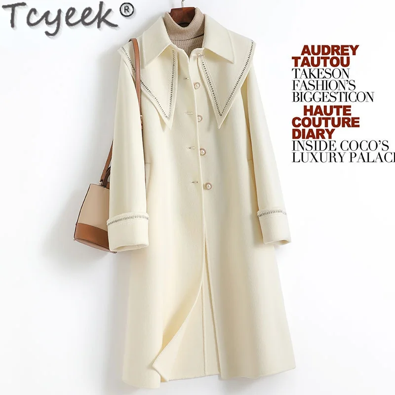 

Tcyeek Women's Fur Coat 2021 Autumn Winter Real Double-sided Woolen Coats Women Elegant Long Wool Jacket Casaco Feminino Gxy733