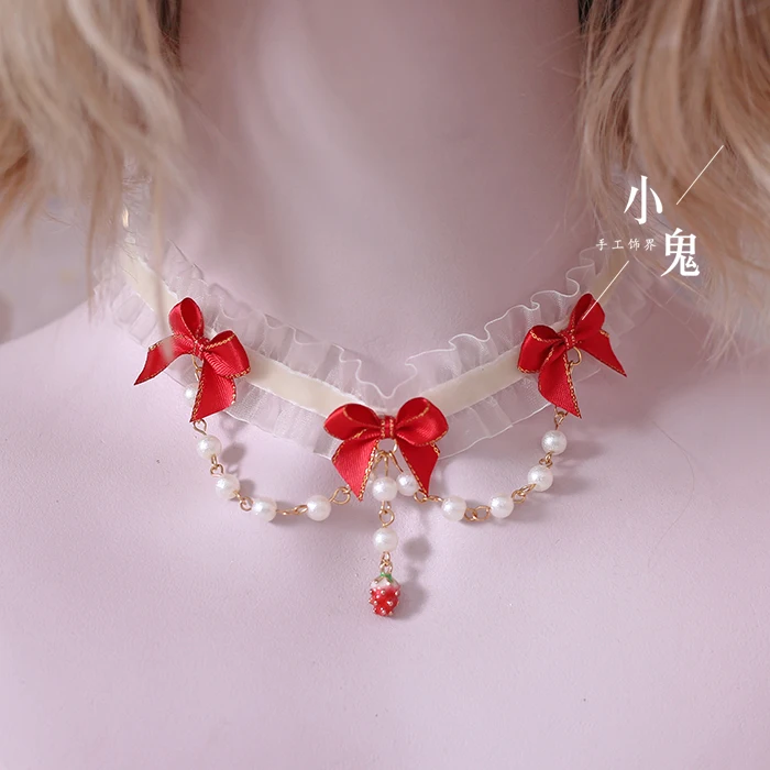 Necklace Ручная работа Лолита клубника производная маленькая полоска для волос kc ожерелье браслет клубника боковой зажим, аксессуар для волос - Цвет: Necklace