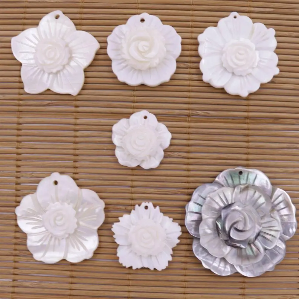 Перламутровые ракушки Цветочная подвеска белый черный на выбор 1 шт. 25 мм 45