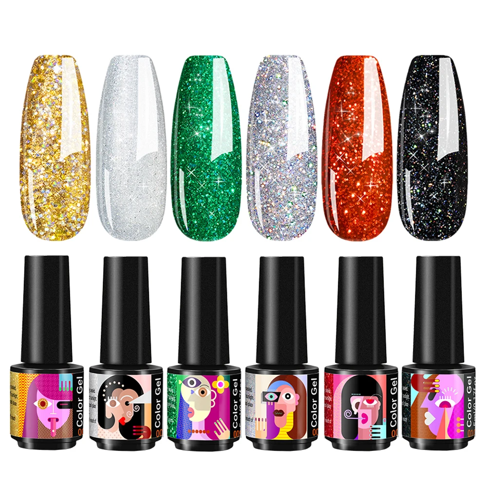 

Bluedee Gel Nail Polish Glitter Set Shiny 6 Colors Vernis Semi Permanent Varnish Hybird Nail Polish UV Acrygel For Nail Art