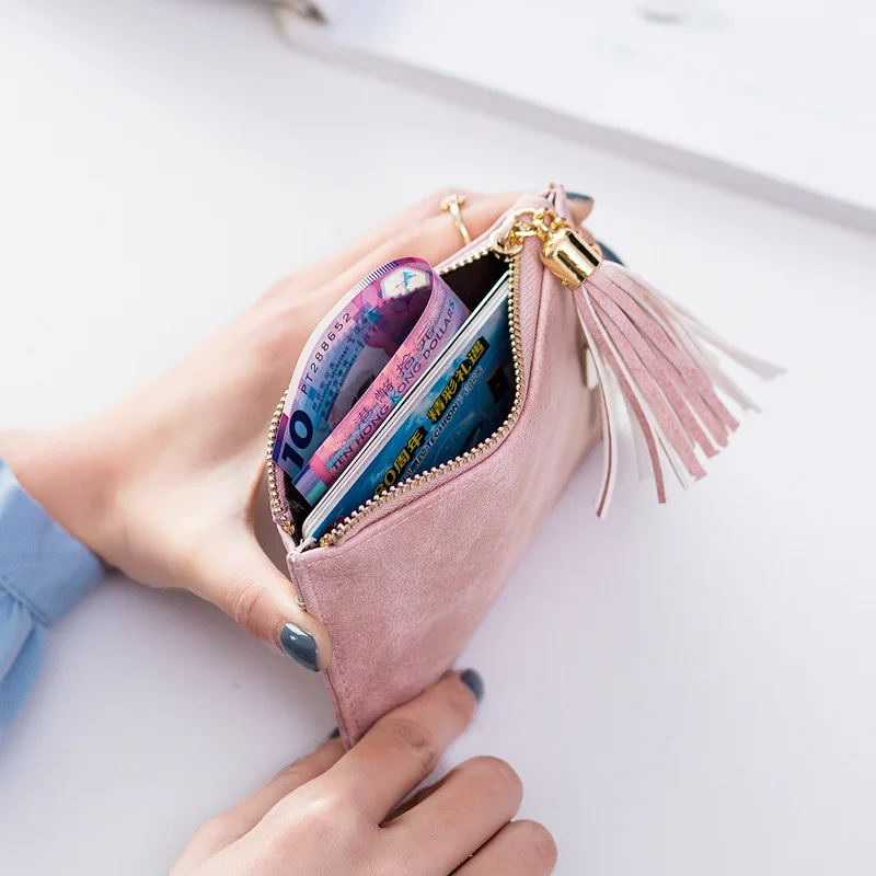 

Coin Purse Leather Women Short Zipper Tassel Student Cute Mini Coin Bag Small Wallet Keychain Bag Wallets Porte Monnaie Femme