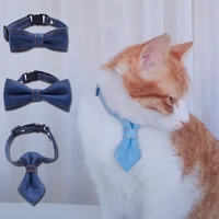 pet denim bow tie collar pet cat dog collar dog bow tie puppy cat bows cat dog adjustable buckle closure neck ring strap scarf