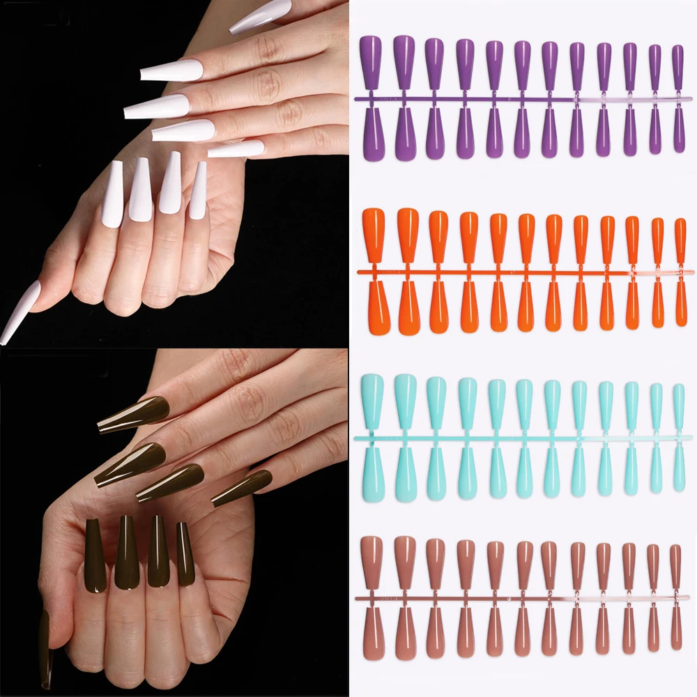 24 шт. длинные матовые накладные ногти с заостренным носком короткой головкой