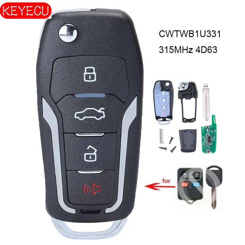 KEYECU обновленный сменный дистанционный ключ для Ford Lincoln Mazda Mercury 315 МГц 4D63 чип CWTWB1U212
