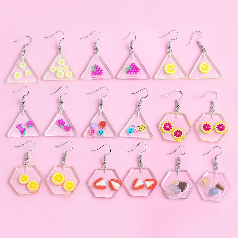 

INS Fashion Net Red Women Cute Fruit Colorful Earrings for Girl Sweet Lovely Lemon Slice Strawberry Pendant Dangle Ear Jewelry