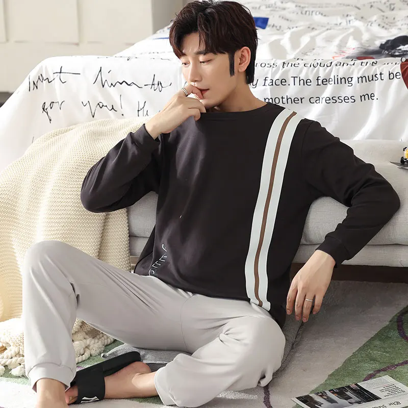 Новинка 2021 осенне-зимние хлопковые Пижамные комплекты для влюбленных стильная