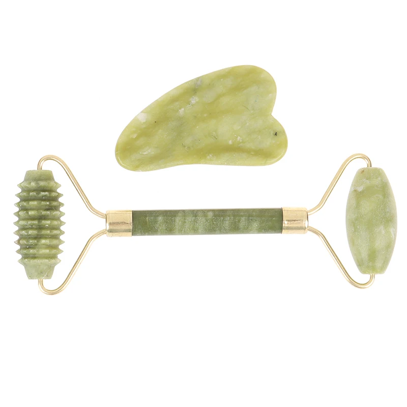 

2PCS/Set Double Head Facial Beauty Massage Tool Natural Jade Guasha Board Face Neck Skin Roller Massager Health Care Tools