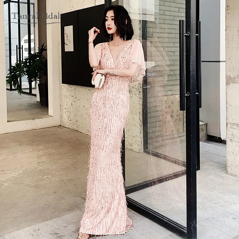 Новый список V образным вырезом вечернее платье с пайетками длинное v-образным на