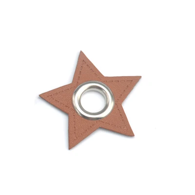 Brown nickle eyelet 30 шт./лот, звезда, черный/коричневый цвет, искусственная кожа, пришитые значки, нашивки, этикетки+ Внутренние 8 мм Металлические латунные люверсы, люверсы - Цвет: Brown nickle eyelet