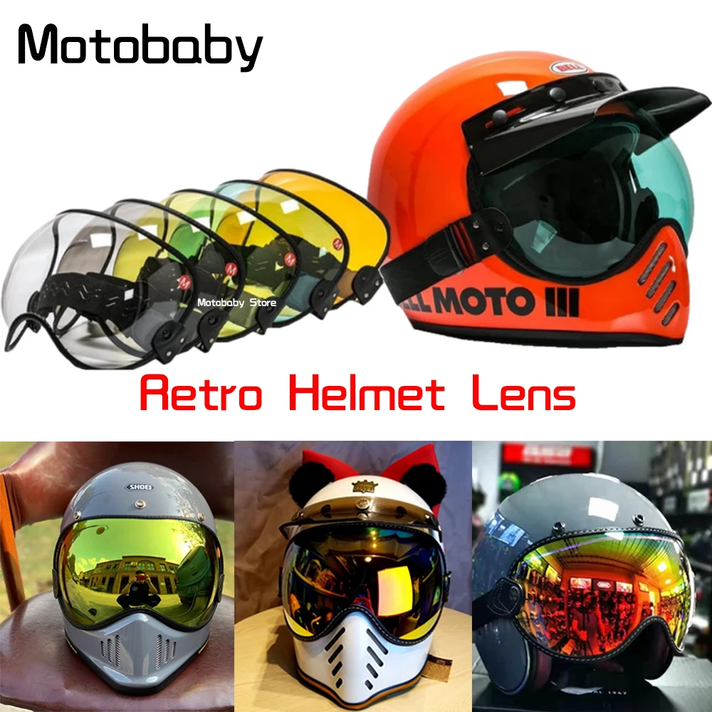 Motorcycle Helmet Bubble Visor Lens Windproof Goggles Fit For Hompson BELL MOTO3 ROYAL SHOEI P-ZERO Retro Helmet
