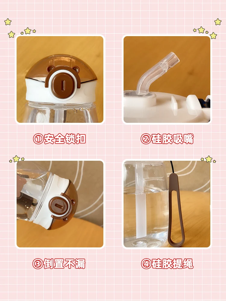 

Creative Cute Straw Water Bottle for Girls Heat Resistant Portable Kids Water Botella Agua Deporte Cartoon Bottle BD50WB