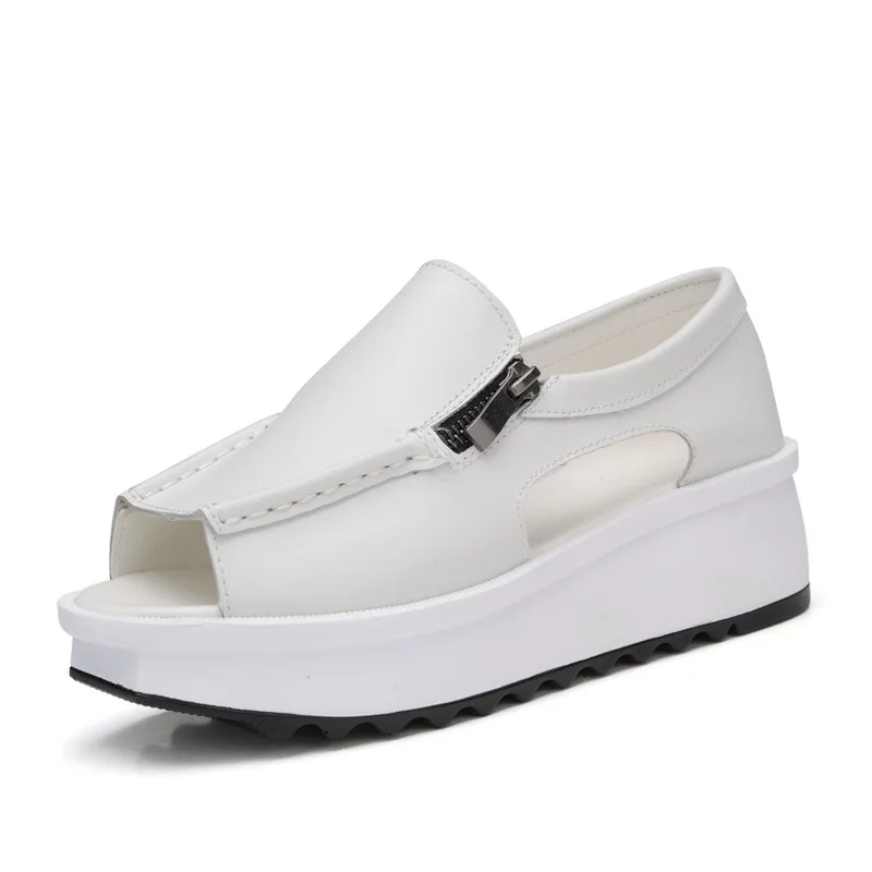 

2019 Summer Women Sandals Wedges Sandals Ladies Open Toe Round Toe Zipper Black Silver White Platform Sandals Shoes