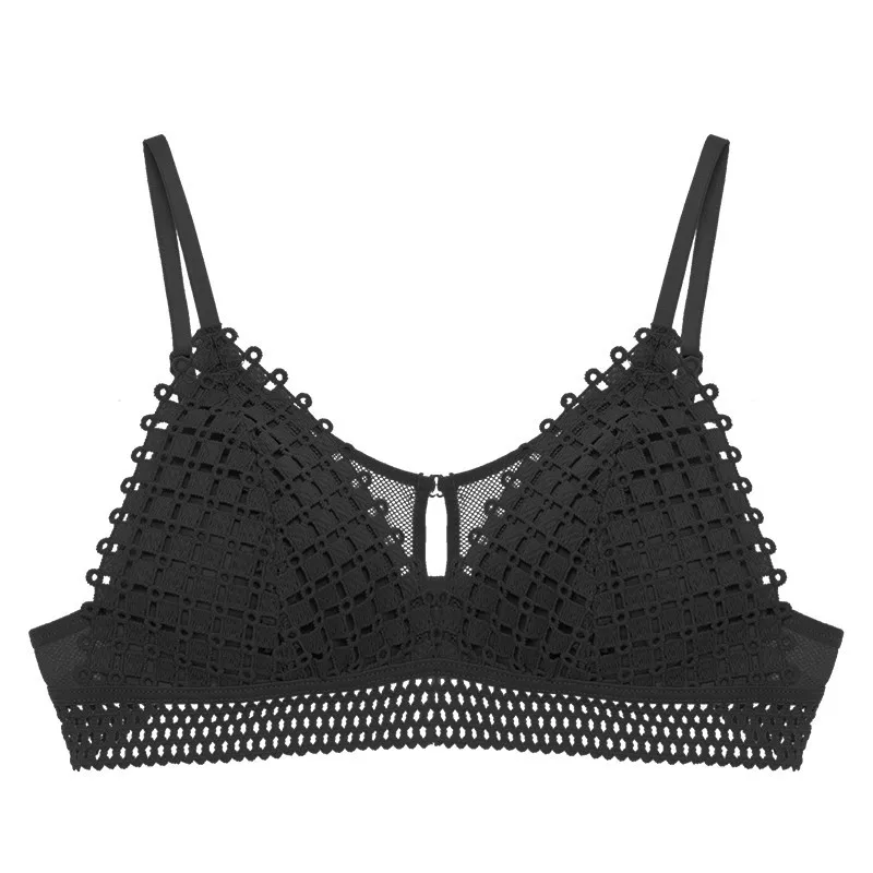 BEFORW Comfortable Seamless Adjustable Bralette Lace Hollow Out Backless Bra Sexy Lingerie Wireless Push Up Bras For Women - Цвет: Черный