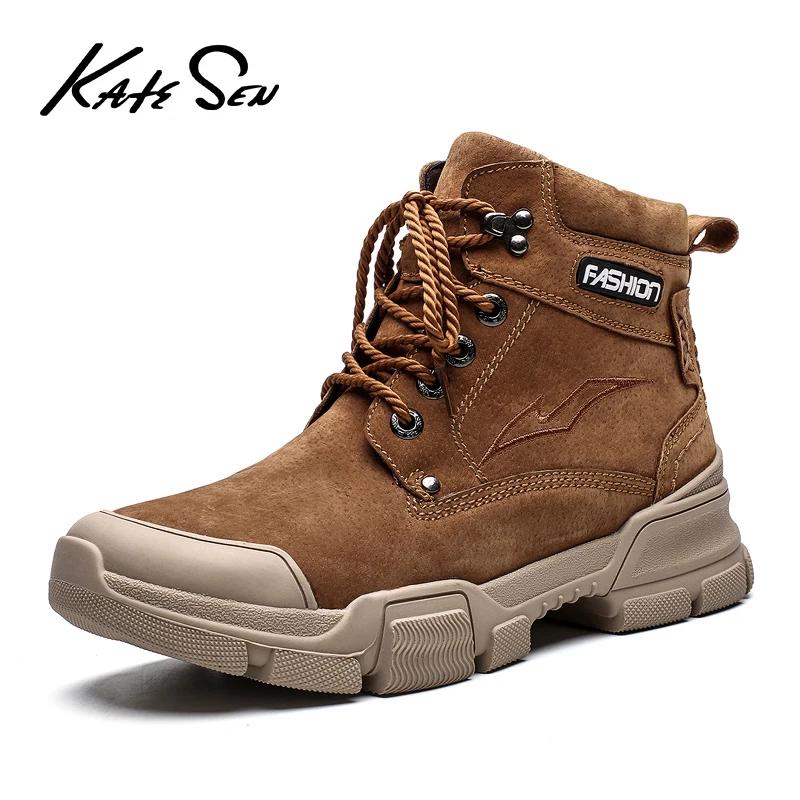 KATESEN/мужские ботинки Плюшевые Теплые ботильоны водонепроницаемые кожаные зимние